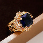 Dark Blue CZ Dazzling Flower Design Ring for Women