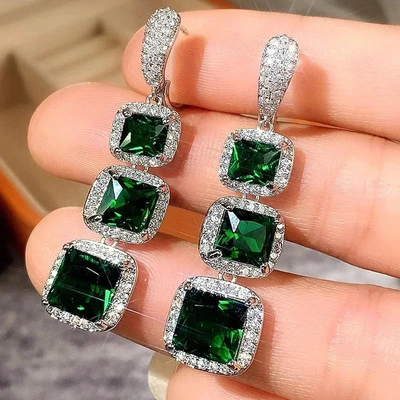 Luxury Green Crystal Drop Earrings – Women's Anniversary GiftE1744