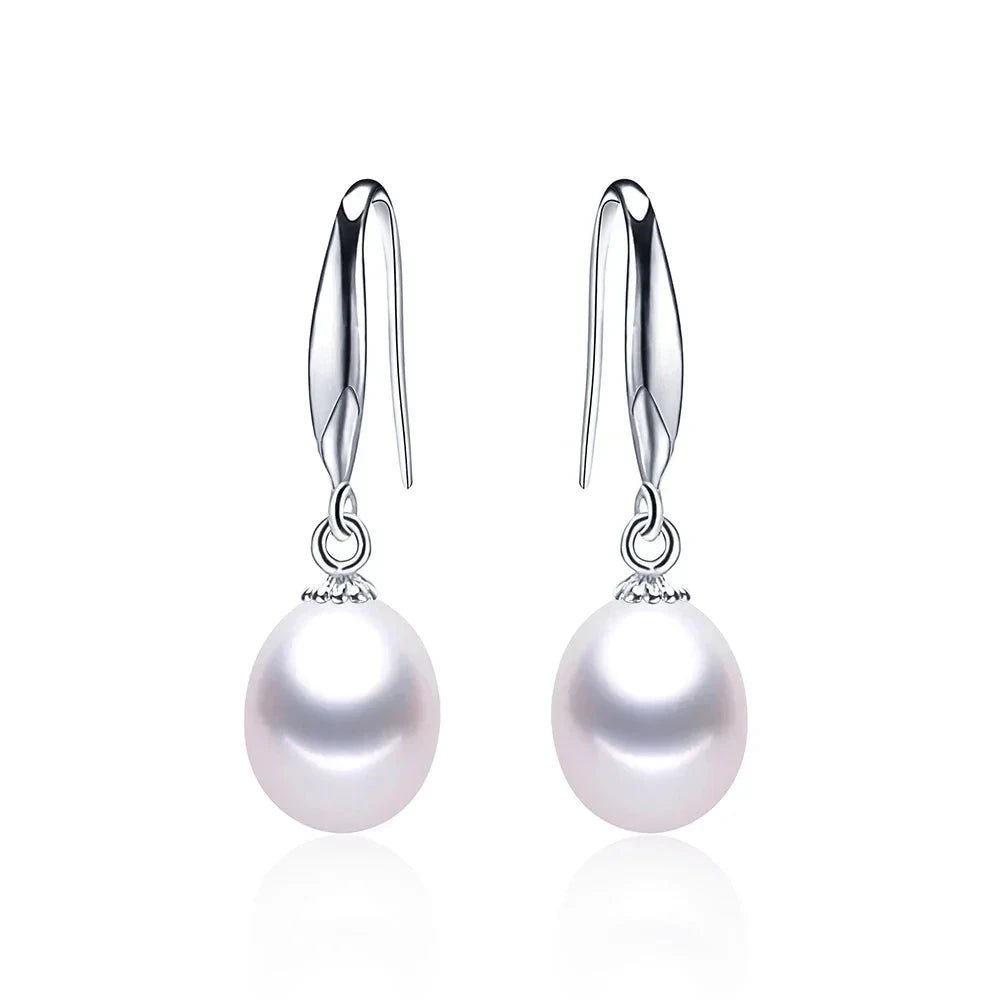 Natural Freshwater Cultured Pearl Drop Earrings for WomenWHITE8-9mm
