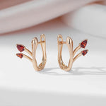 Red Zirconia Tulip Stud Earrings in Rose Gold
