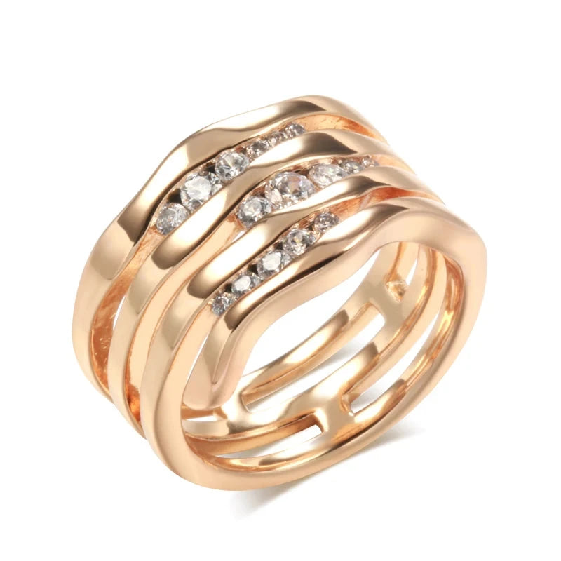 585 Rose Gold Multi Layer Geometric Zircon Rings for Women