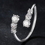 Moissanite Adjustable Open Ring – 925 Sterling Silver, White Gold Plated