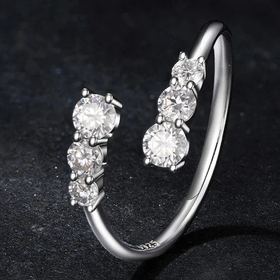 Moissanite Adjustable Open Ring – 925 Sterling Silver, White Gold Plated