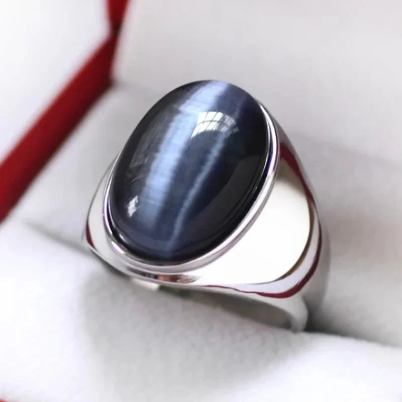 Vintage Gray Cat Eye Stainless Steel Ring
