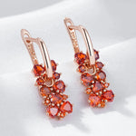 Shiny Red Natural Zircon 585 Rose Gold Drop Earrings For Women