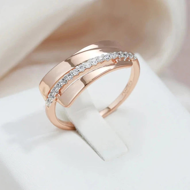 Rose Gold Glossy Natural Zircon Single Row Gold Rings for Women