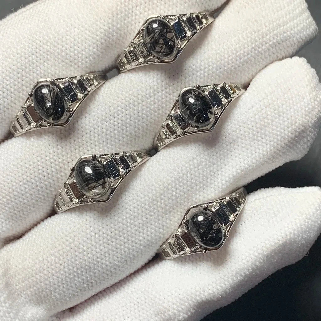 MM Natural Black Rutilated Quartz Ring Adjustable1 pcs copper