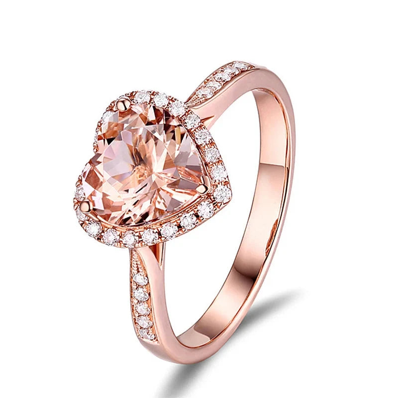Rose Gold & Silver Elegant Heart CZ Engagement Ring for WomenChampagne