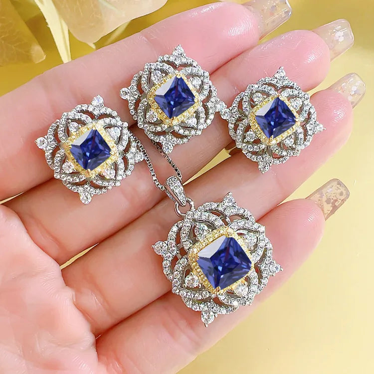 Trendy Vintage Square S925 Silver Wedding Banquet Jewelry Sets for Women