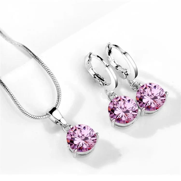 925 Sterling Silver Crystal Set – Necklace & Earringspink