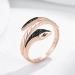 Punk Black Zircon Snake Ring – 585 Rose Gold Vintage Jewelry