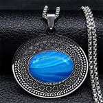 Bohemian oval stone pendant, Sky Blue Banded stone
