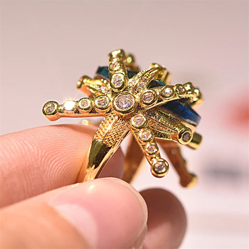 Elegant Peacock 14k Gold Color Sapphire Gemstone Ring