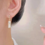Opals Stone Bamboo Shaped Gold Color Drop EarringsEarrings