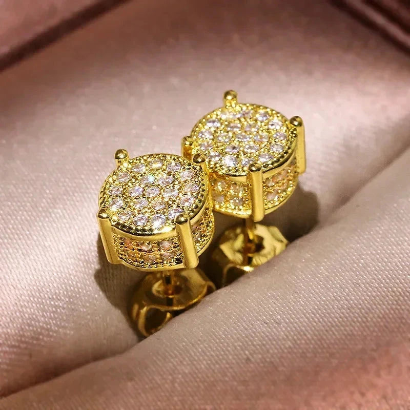 Fashion Gold Color Iced Out Square Bling Stud EarringT340 2