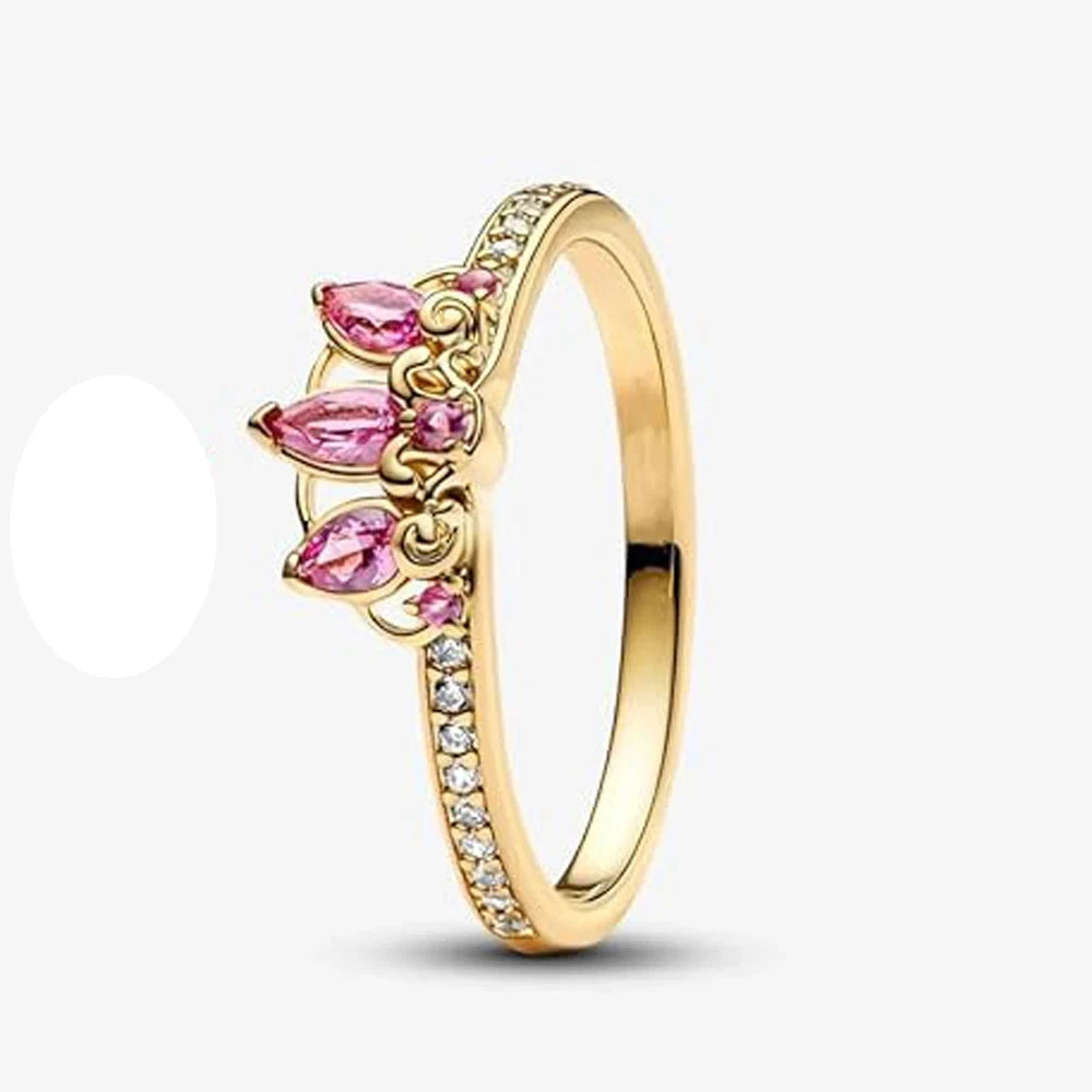 Sterling Silver Pink Crown Ring for Women