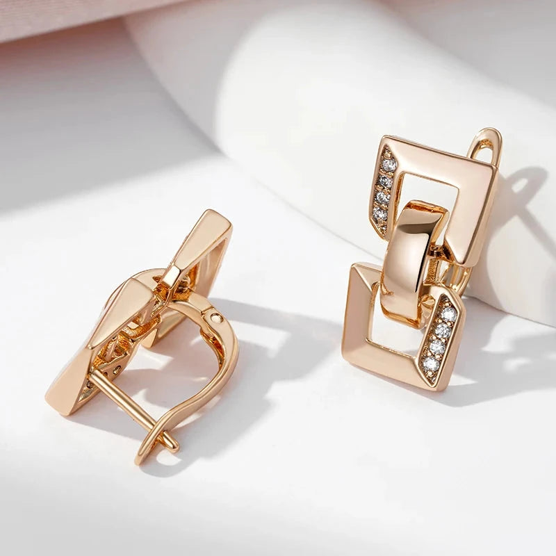 Square Chain Shape 585 Rose Gold Color Earrings For Women
