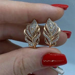 Leaf Shaped Hoop Gold Cubic Zircon Earrings for WomenE2885