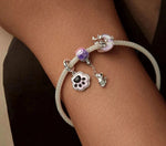 Solid 925 Sterling Silver Opal Moon Cat Charm Bead fit Charm Bracelet