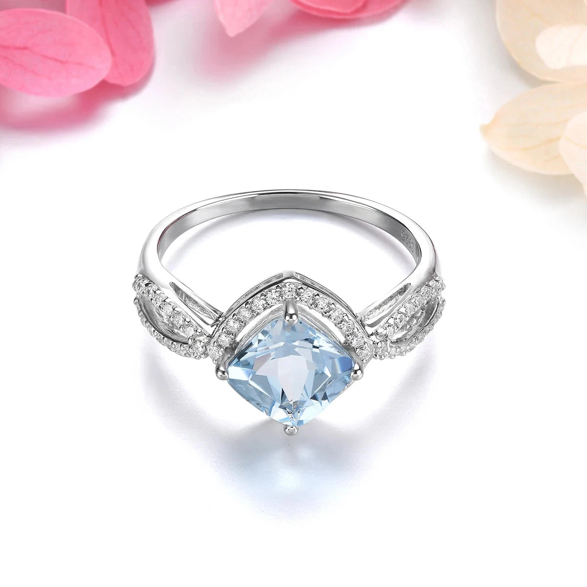 Natural Genuine Aquamarine Silver Rings Light Blue 1.6 Carats for Women Simple Classic