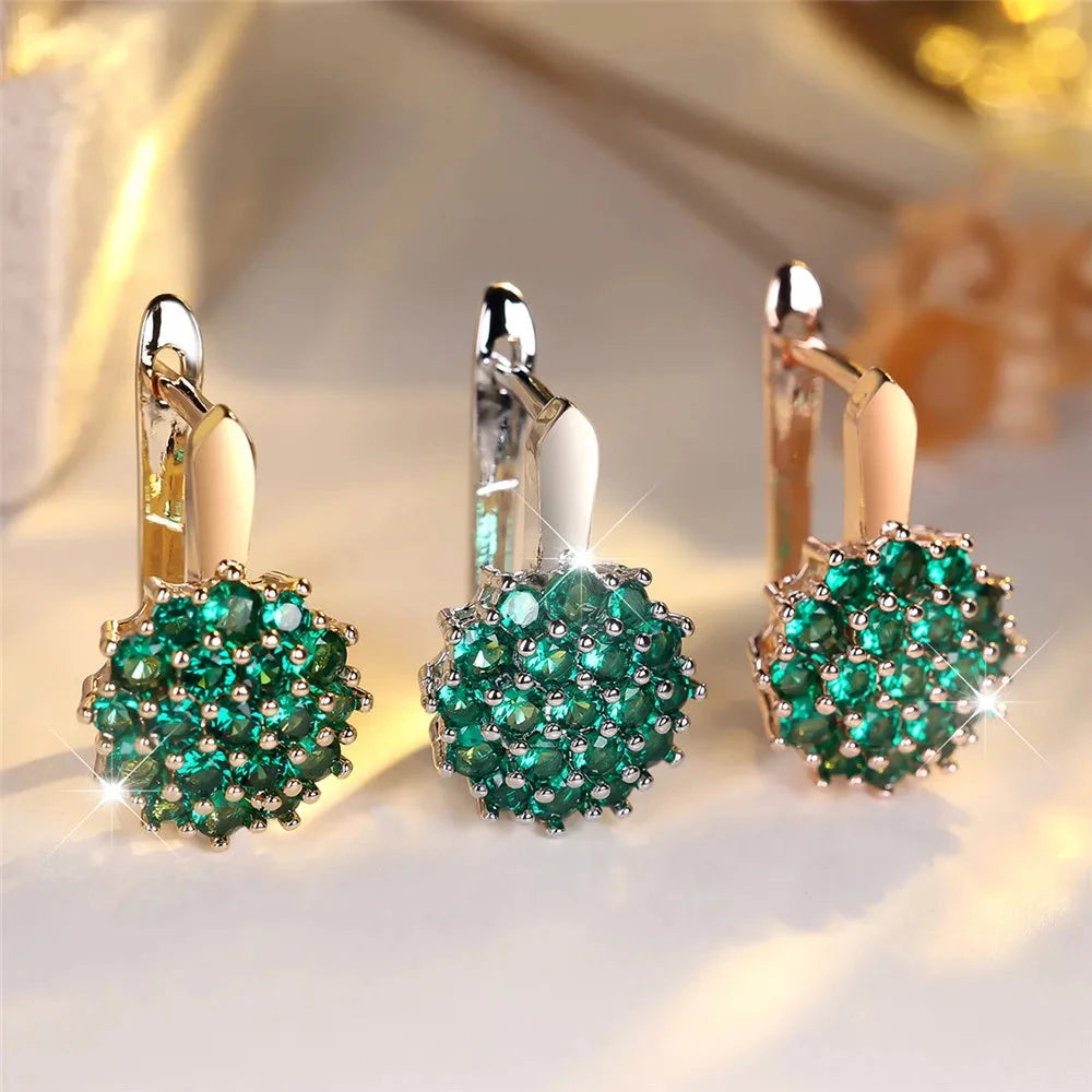 Crystal Green Zircon Sunflower Hoop Earrings – Rose Gold/Silver