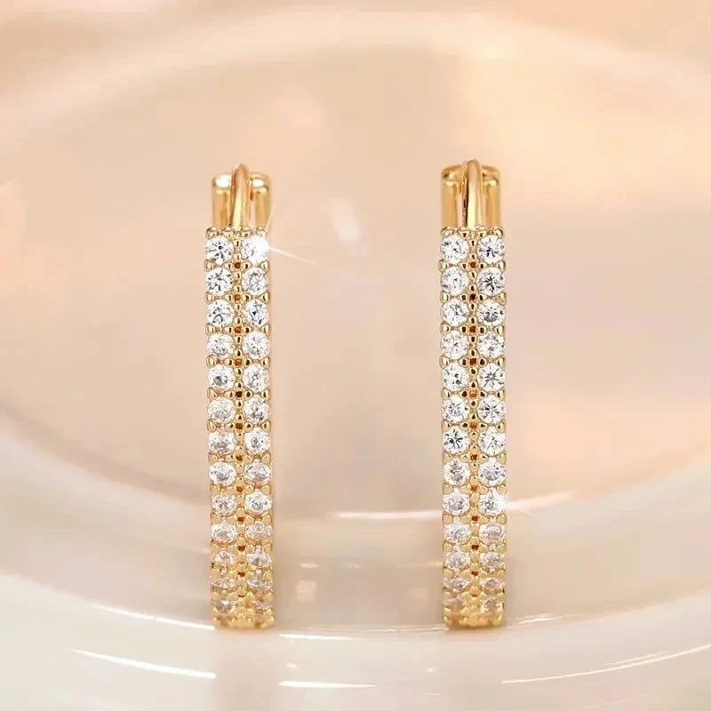 Sarkling Cubic Zirconia Chic Hoop Earrings Gold for Women
