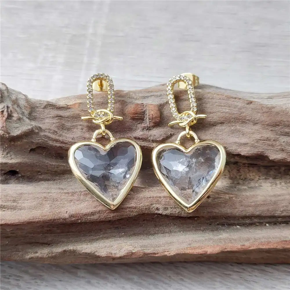 5 Pair Gold Plated Heart-Shaped Crystal Cubic Zircon Clear Quartz Earringsearrings