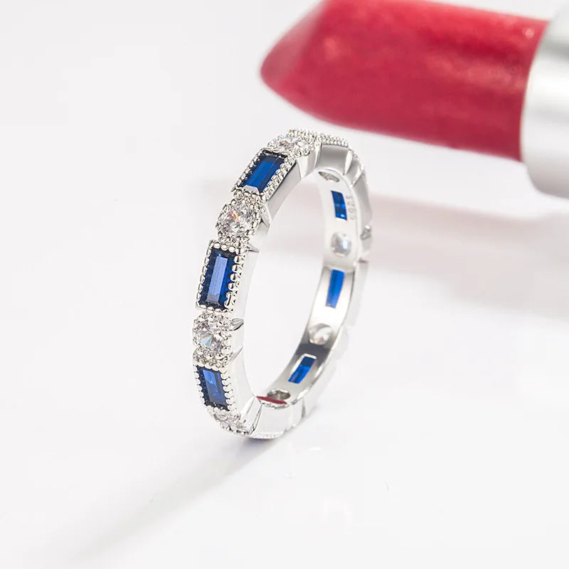 Sterling Silver Blue Sapphire Jewelry Ring for women Wedding BandsBlue6