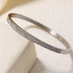Shiny Zircon 18K Gold Plated Stainless Steel Bangle for Women