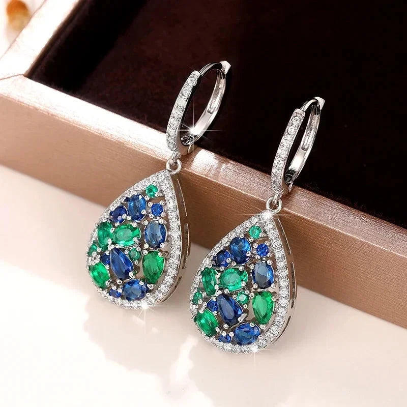 Blue-Green Cubic Zirconia Drop Earrings for Women