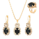 3Pcs Silver Oval Cut Cubic Zirconia Necklace Earrings Rings SetBlack