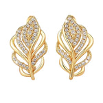 Leaf Shaped Hoop Gold Cubic Zircon Earrings for Women