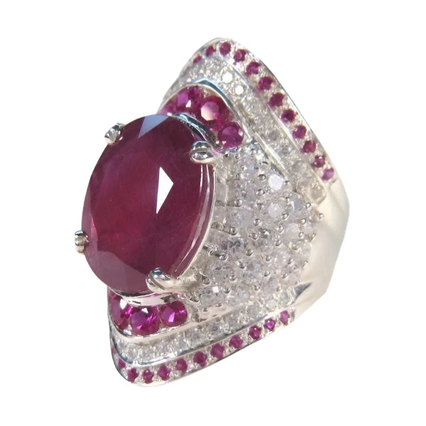 Vintage Silver Color Rings Round Inlaid with Imitation Red Stone8Ring