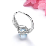 Natural Genuine Aquamarine Silver Rings Light Blue 1.6 Carats for Women Simple Classic