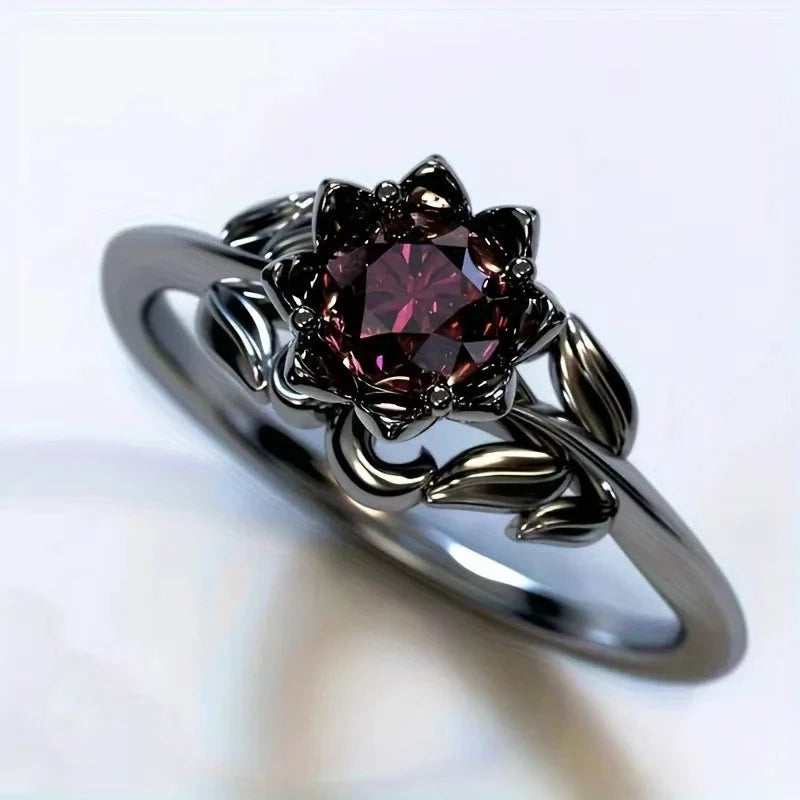 Women’s Black Flower Engagement Ring