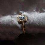 Sterling Silver 952 Diamond Sapphire Small Square Ladies Ring Open Light