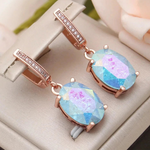 S&Z DESIGN New Fashion Ice Crack Egg Shape Oval Crystal Dangle Earrings For Women 585 Rose Gold Color Cubic Zirconia JewelryRGBL