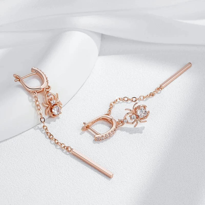 Rose Gold Long Tassel Spider Dangle Earrings For Women