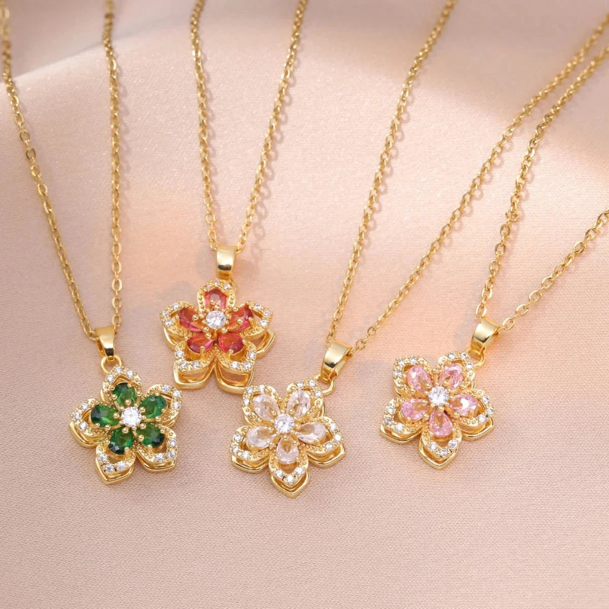 Shiny Zircon Spin Flower Necklace for Women