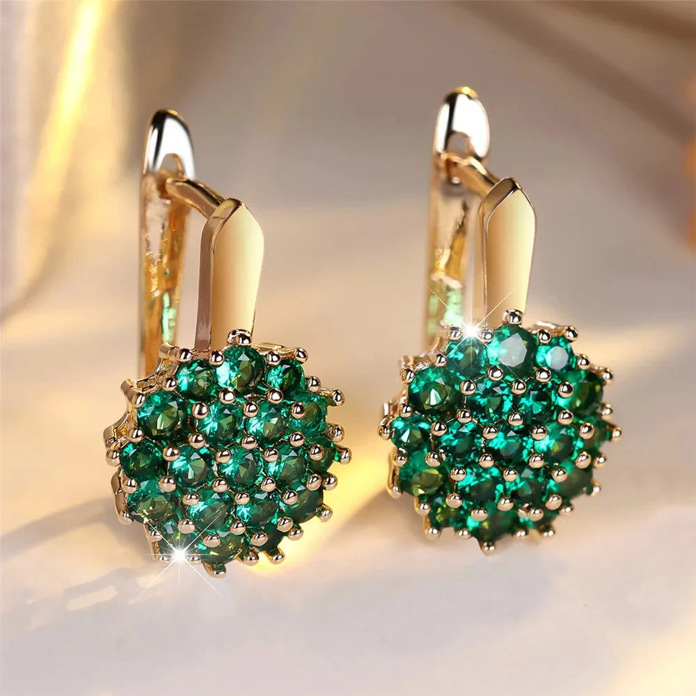 Crystal Green Zircon Sunflower Hoop Earrings – Rose Gold/SilverGold