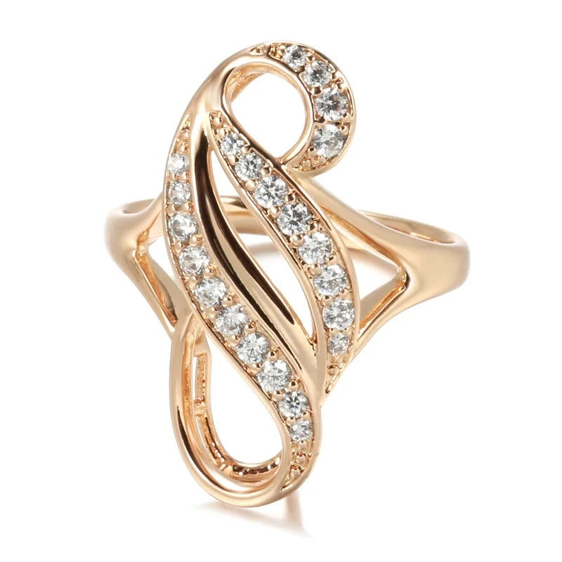 Luxury Fashion Natural Zircon Big Ring For Women 585 Rose Gold