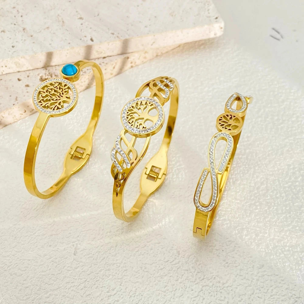 Unisex Tree of Life Bracelet – Gold CZ Luxury Bangle