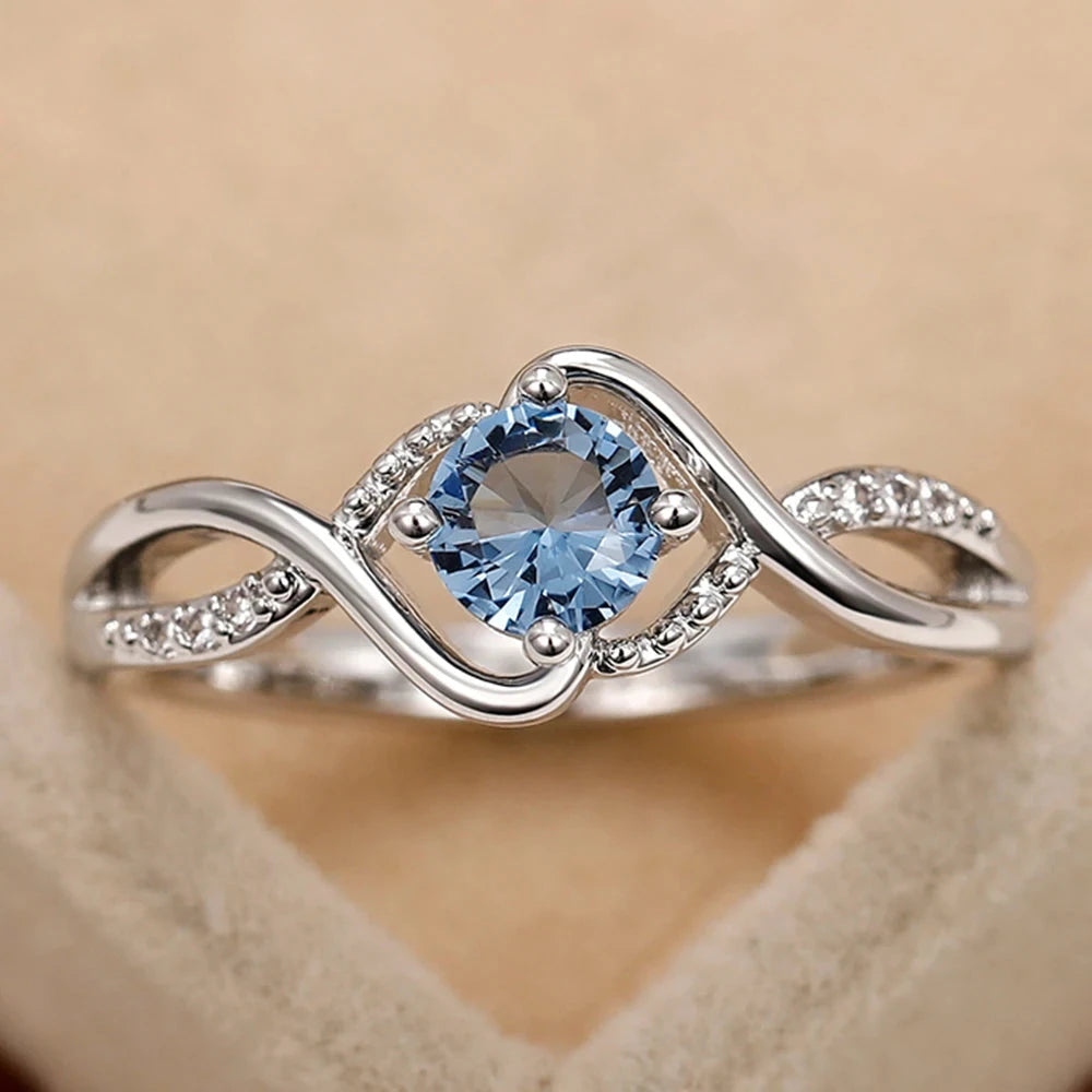 Modern Design Women's Wedding Rings Charming Blue Cubic ZirconiaF178610