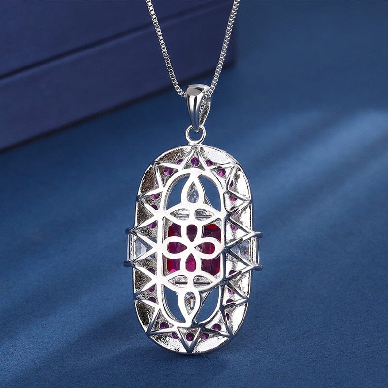 12 *12 Geometric Square Round Ruby Pendant NecklaceNecklace