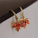 Rhinestone Leaf Hoop Earrings for Women