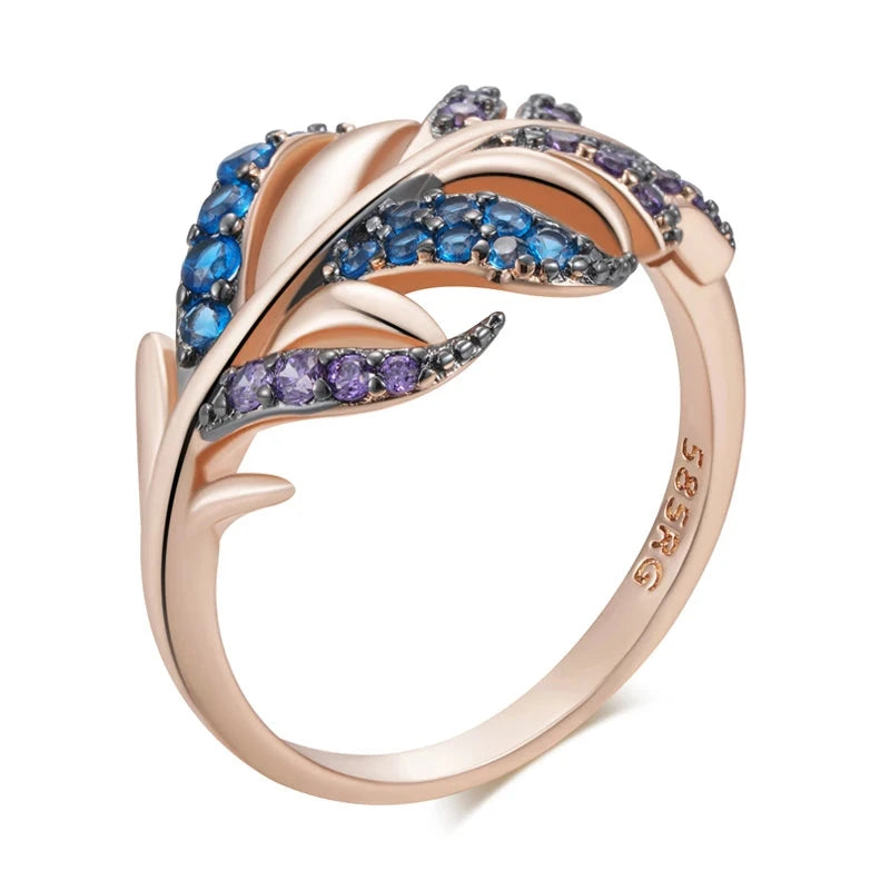 Purple With Blue Natural Zircon Leaf Ring For WomenZ137010