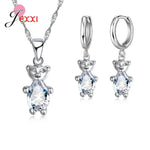 Trendy 925 Silver Color Jewelry Sets Cubic Zirconia Pendants Necklaces Charm Hoop Earrings Wedding Anniversary Gift For Women
