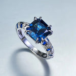 100% 925 Sterling Silver 8*8 MM Sapphire High Carbon Diamond Gemstone Engagement Ring