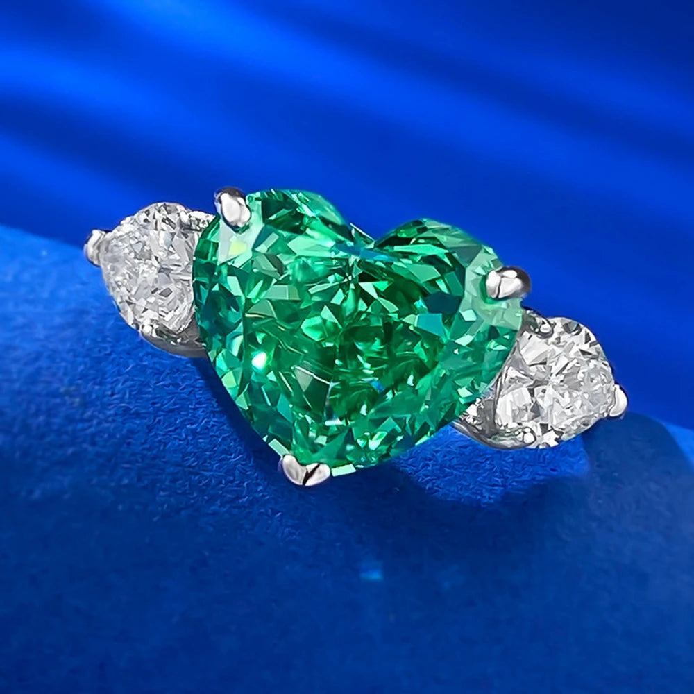 100% 925 Sterling Silver Heart Cut Emerald High Carbon Diamond Gemstone
