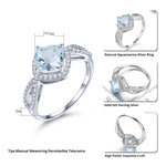 Natural Genuine Aquamarine Silver Rings Light Blue 1.6 Carats for Women Simple Classic